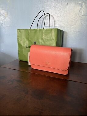 kate spade Coral Pink Leather Crossbody with Gold Logo